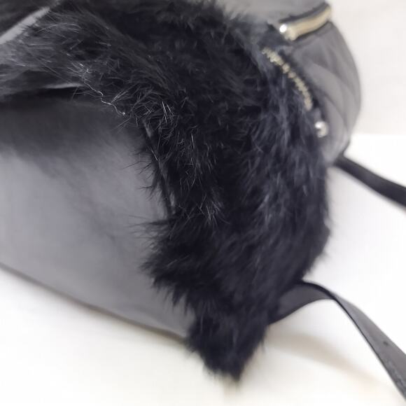 Michael Kors Rhea Black Leather Quilted Fur Zipper Top Handle Backpack